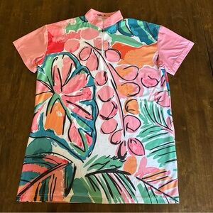 Womens Bowling Jersey Short Sleeve XL H5G Colorful Print‎ Zip Collar Bowl League